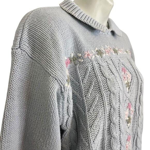 Shenanigans Womens Pastel Blue Vintage Embroidered Cable Knit Chunky Sweater M - Picture 4 of 16